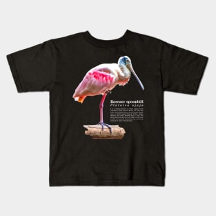 Roseate spoonbill tropical bird white text Kids T-Shirt